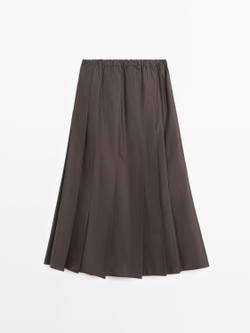 Massimo Dutti Юбка-миди из со складками, шоколадный