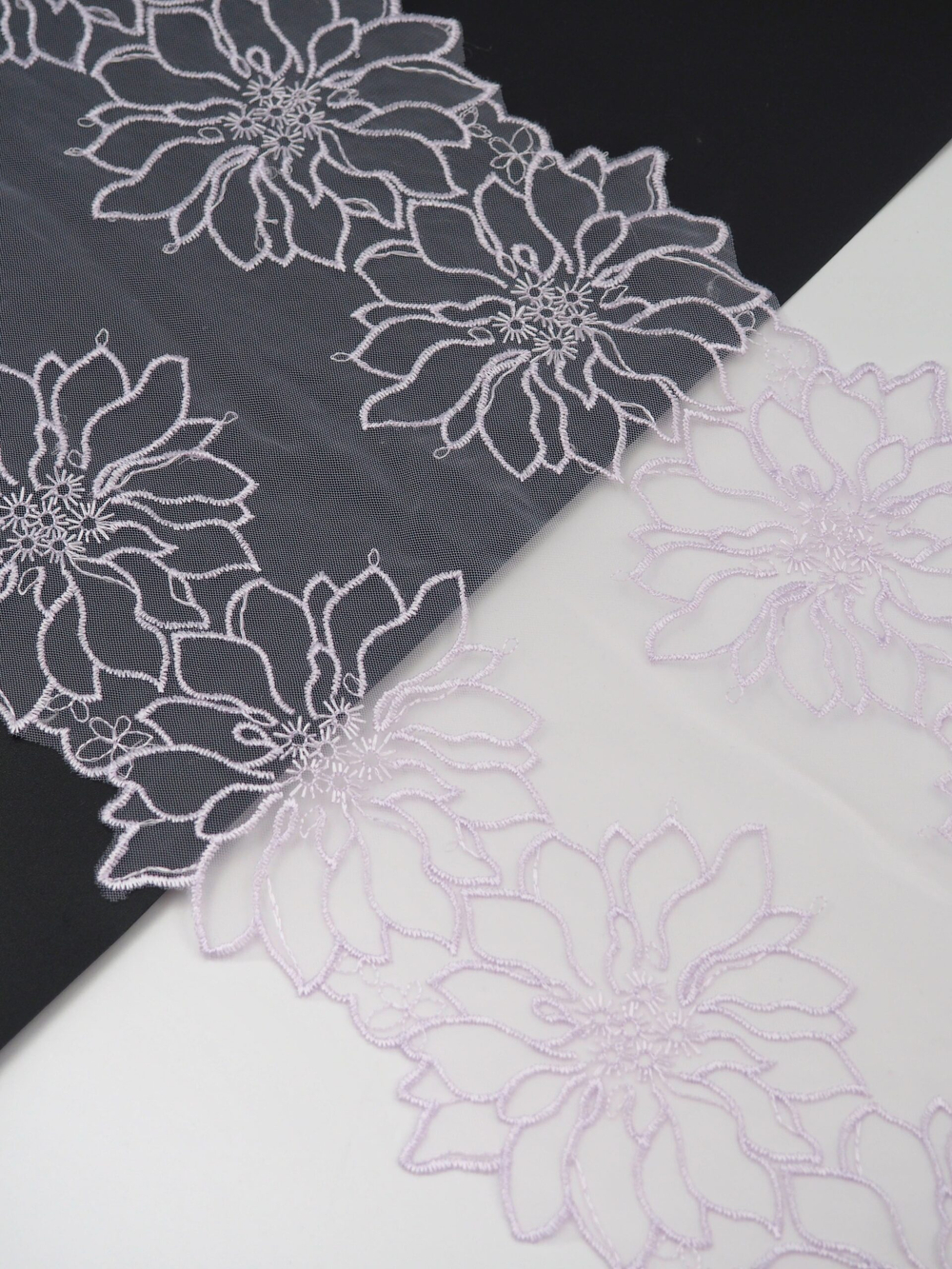 Вышивка на сетке лавандовая неэластичная ширина 19 см