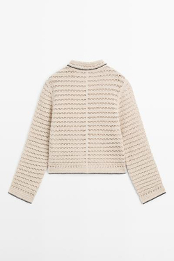 Massimo Dutti Вязаный жакет с контрастными элементами, бежевый