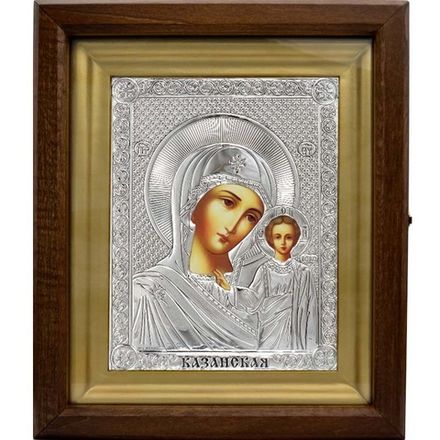 Казанская икона Божьей Матери в серебряном окладе.