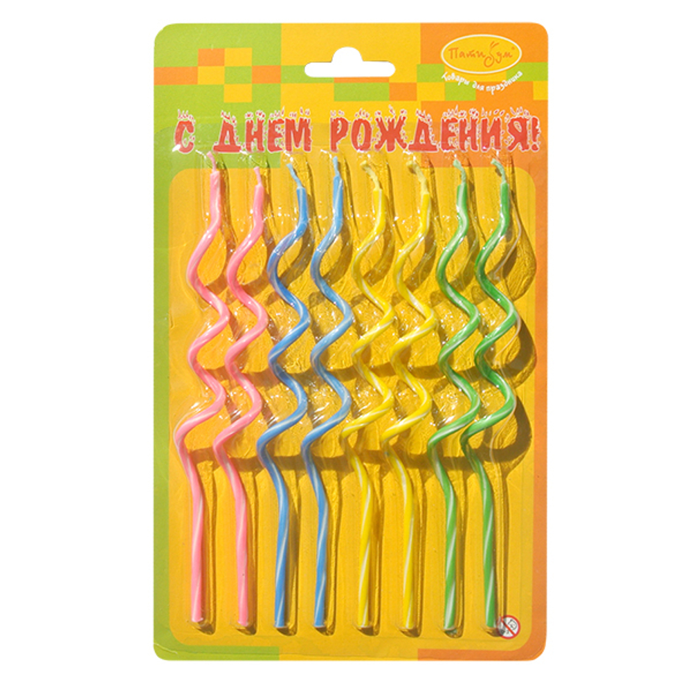 Свечи Коктейльные спираль 8шт 12 см