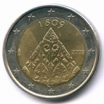 2 евро 2009 год. Финляндия. 200 лет автономии. Биметалл XF-AU
