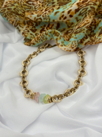 Колье из гальванических цепей с кварцем. Длина регулируется.