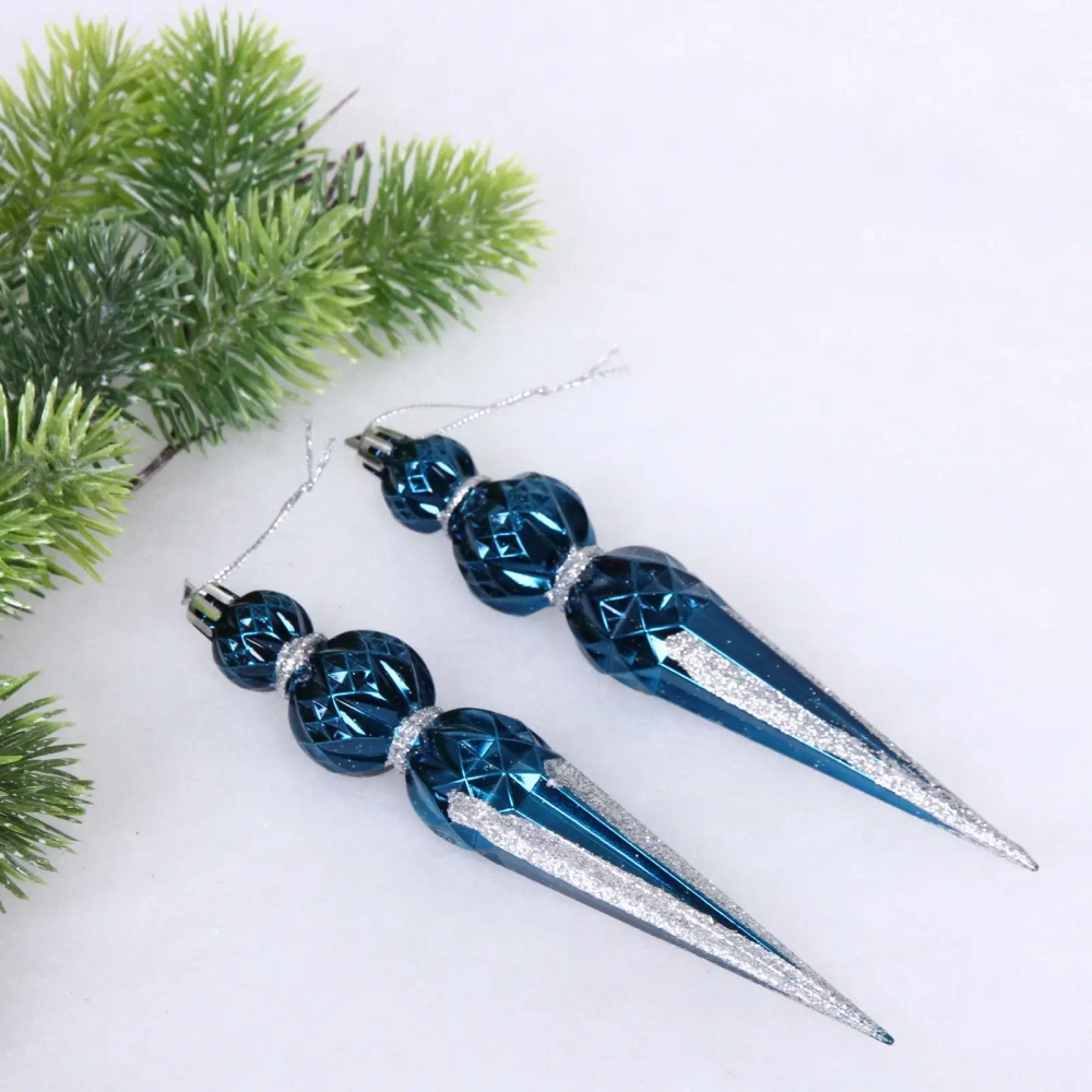 Ёлочные игрушки «Волшебная сосулька» 17,8 см (набор 2 шт), Сапфир/серебро