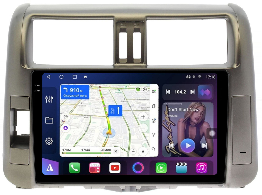 Магнитола для Toyota Land Cruiser Prado 150 2009-2013 (рамка бронза) - FarCar BM065M-2K монитор 9.5" 2K QLED на Android 14, TS10, 4+32Гб, CarPlay, 4G SIM-слот