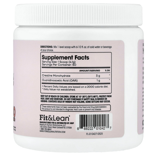 Fit & Lean, My Lean Creatine™, без добавок, 205 г (7,2 унции)