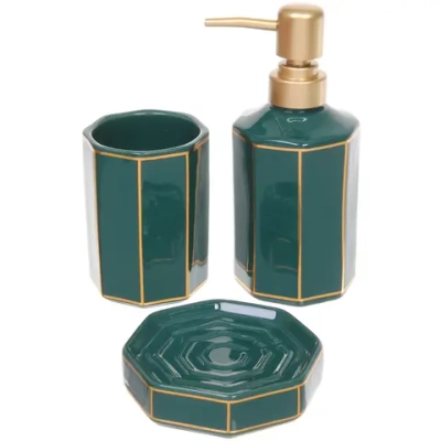 Набор для ванной из 3-х предметов керамический «Грани» изумрудный