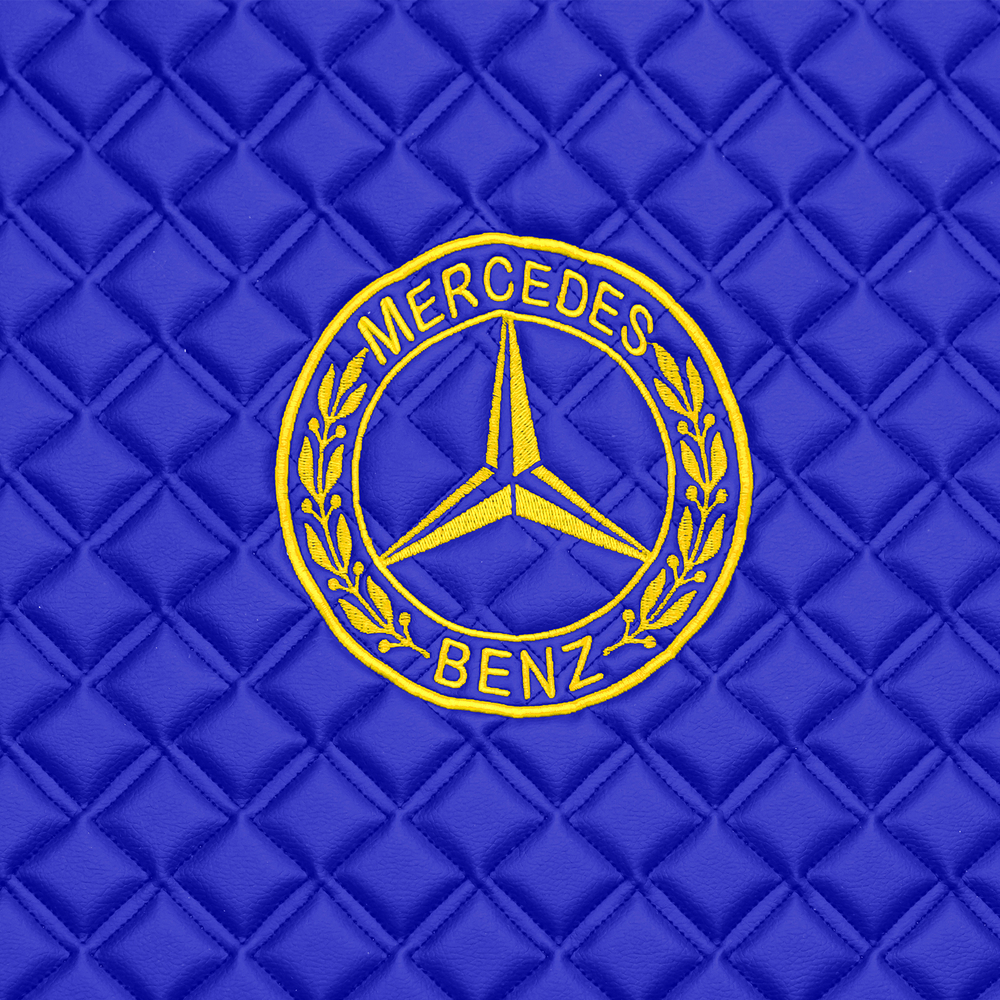 Ковры MERCEDES Actros MP3 (автомат) с шахтой (экокожа, синий, синий кант, желтая вышивка)