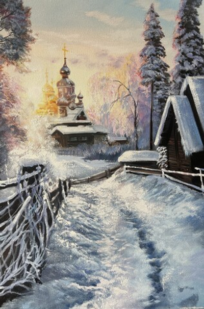 Зимний храм в деревне