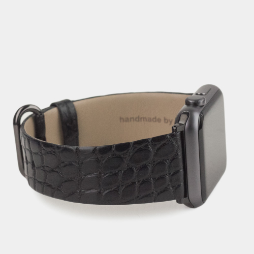 Ремешок для Apple Watch 40/41/42 mm из кожи аллигатора, черного цвета