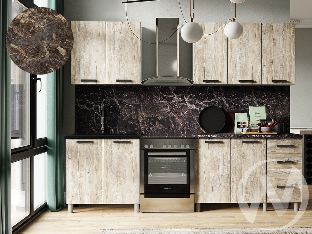 Кухня Элиана 2.0м (корпус белый/дуб юкон) 38мм королевский опал