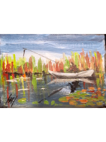 Визитница для собственных визиток в виде кейса с авторской росписью акрилом " В камышах"