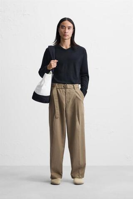 ZARA БРЮКИ С ЗАЩИПАМИ И РЕМНЕМ, РЫЖЕВАТО-КОРИЧНЕВЫЙ