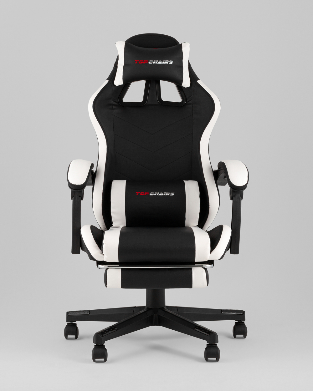 Кресло спортивное TopChairs Prophet с оттоманкой черно-белый