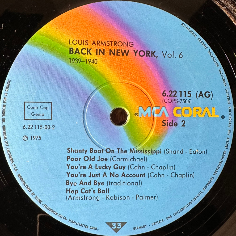 Louis Armstrong ‎– Back In N.Y. Vol. 6 (Германия 1975г.)