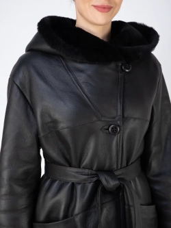 Дубленка зимняя натуральная с капюшоном длинная