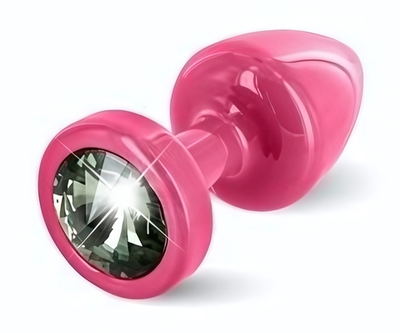 Розовая пробка с чёрным кристаллом ANNI round Pink T1 Black Diamond - 6 см. (Цвет: розовый с черным)