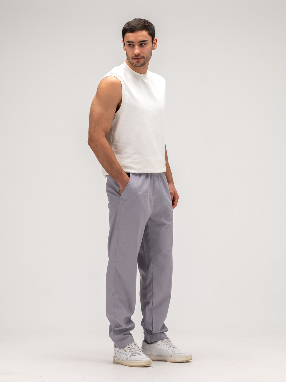 Джоггеры льняные. Грей