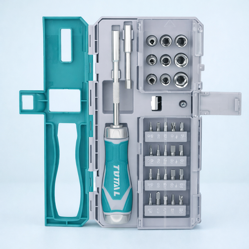 Отвертка реверсивная с набором бит 33 шт. TOTAL