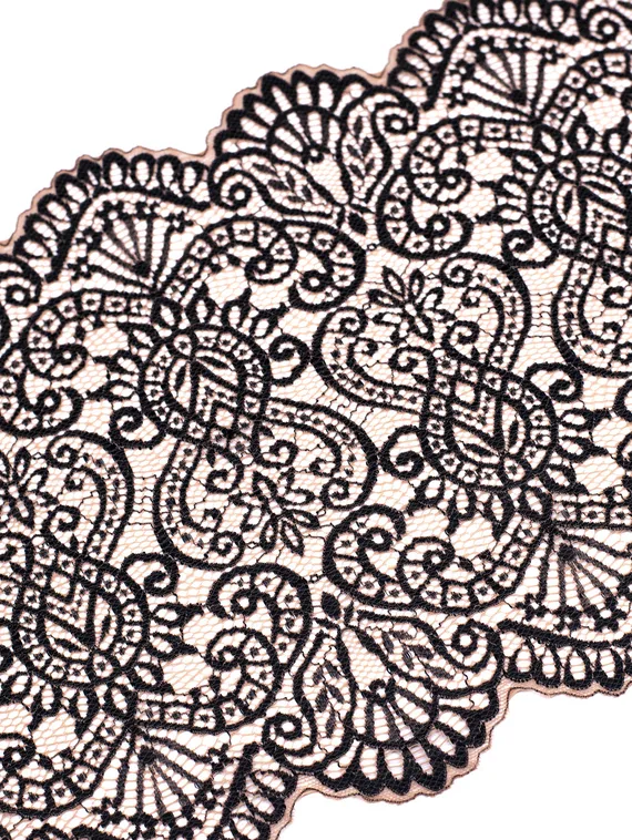 03-251 ОПТ Кружево эластичное 22 см, кофе с молоком/черный