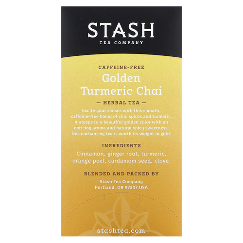 Stash Tea, Herbal Tea, золотой чай с куркумой, без кофеина, 18 чайных пакетиков, 36 г (1,2 унции)