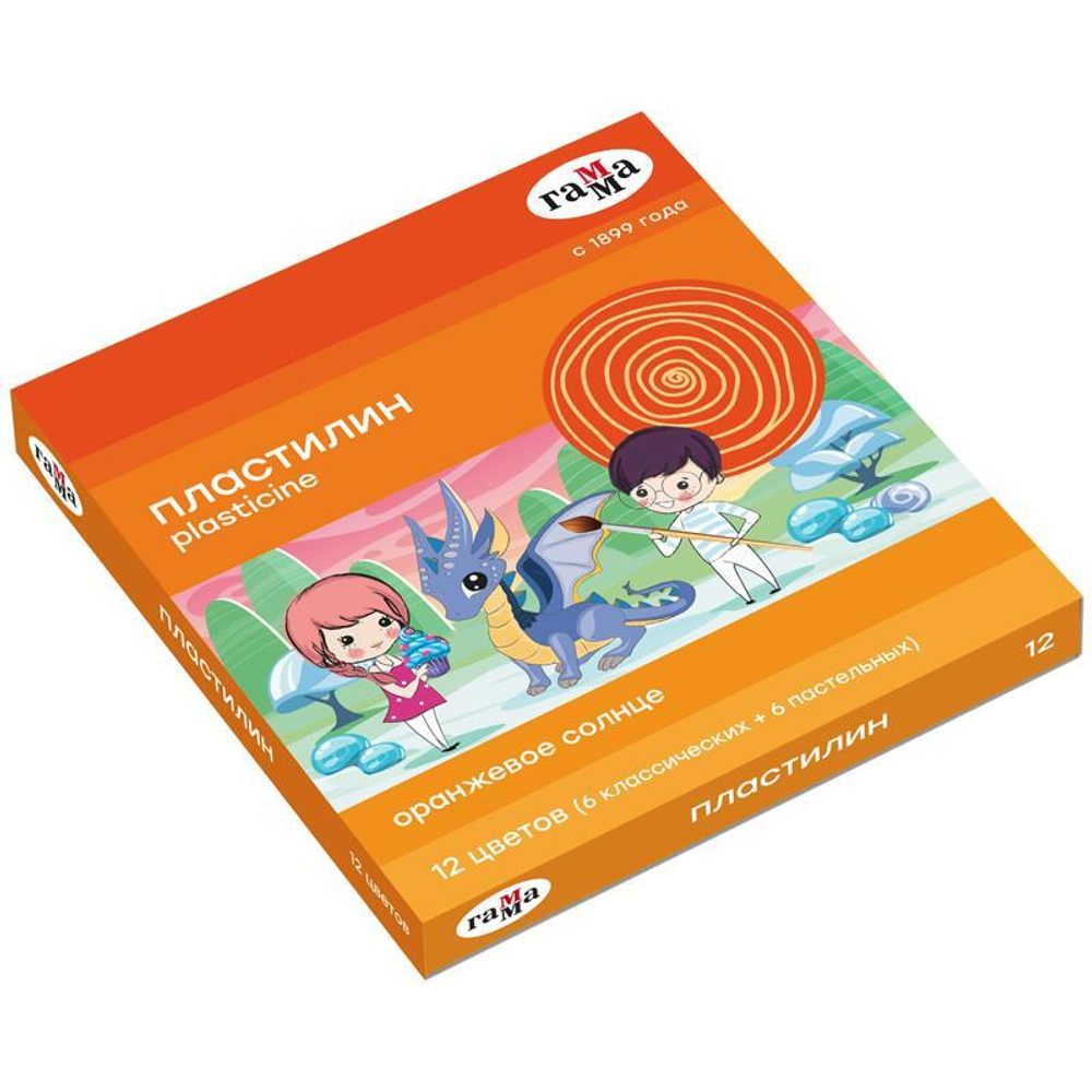 Пластилин классический "Оранжевое солнце" 12 цветов, классика+пастель, 168 г, со стеком (Гамма)