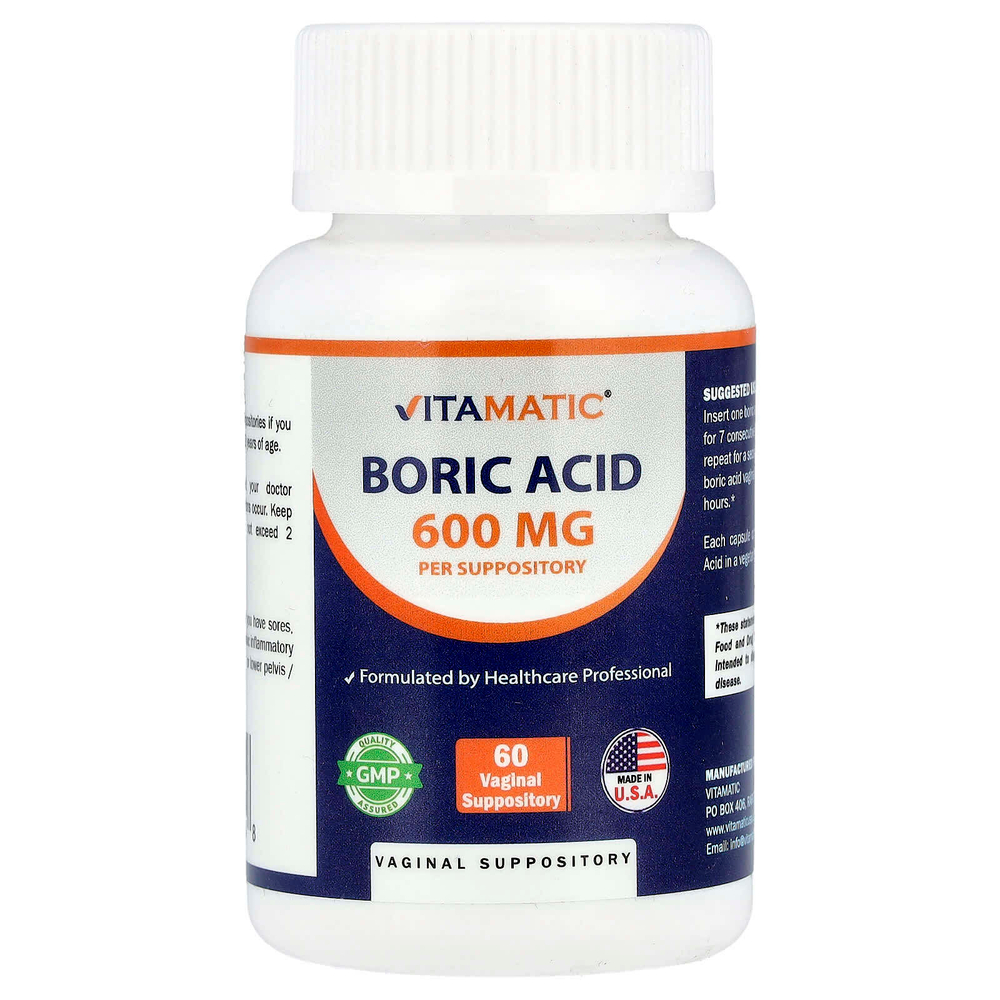 Vitamatic, Борная кислота, 600 мг, 60 вагинальных суппозиториев