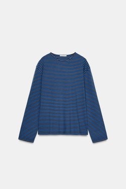 ZARA ФУТБОЛКА В ПОЛОСКУ С ДЛИННЫМИ РУКАВАМИ, КОРИЧНЕВО-СИНИЙ