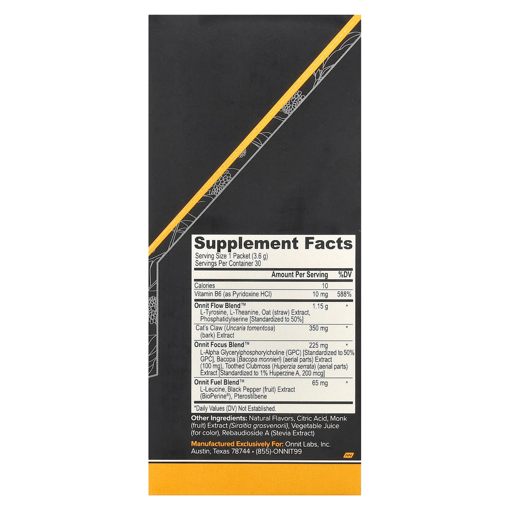 Onnit, Alpha BRAIN®, растворимый продукт, с персиком, 30 пакетиков, 3,6 г (0,13 унции) каждый