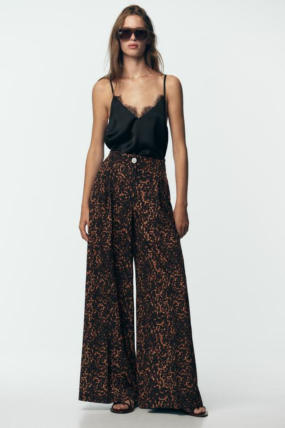 ZARA БРЮКИ-ПАЛАЦЦО С АНИМАЛИСТИЧЕСКИМ ПРИНТОМ, ЛЕОПАРДОВЫЙ