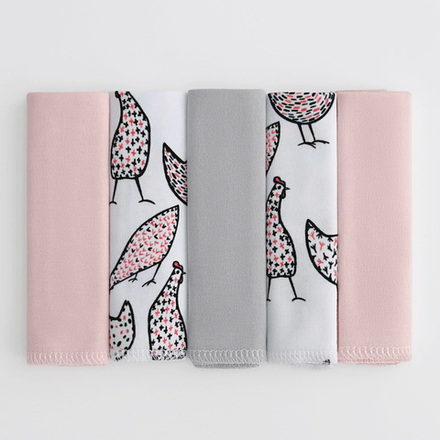 Платочки сет из 5 штук LooJoo Пудра / Курочки / Серый шелк