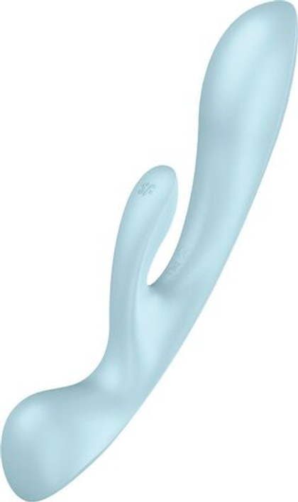 Голубой двусторонний вибратор-кролик Triple Oh