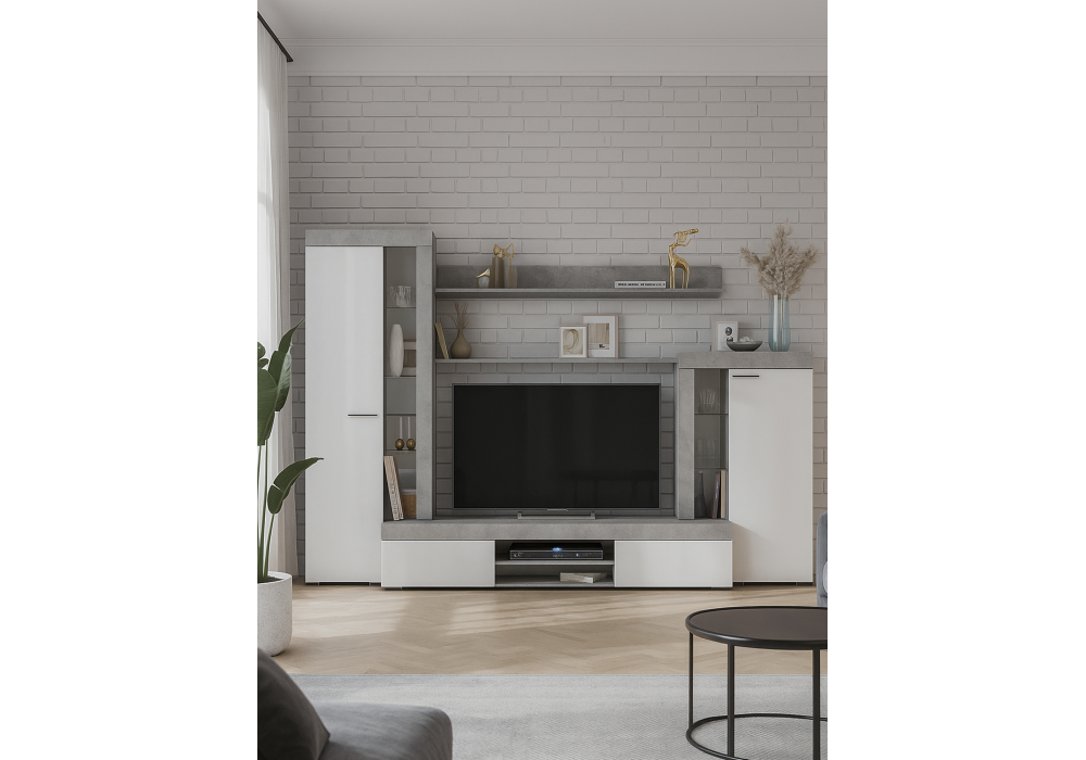 Готовая гостиная Woodville Swede цемент светлый, белый