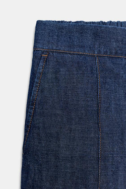 ZARA БРЮКИ ПРЯМОГО КРОЯ ИЗ СМЕСОВОГО ЛЬНА, ИНДИГО