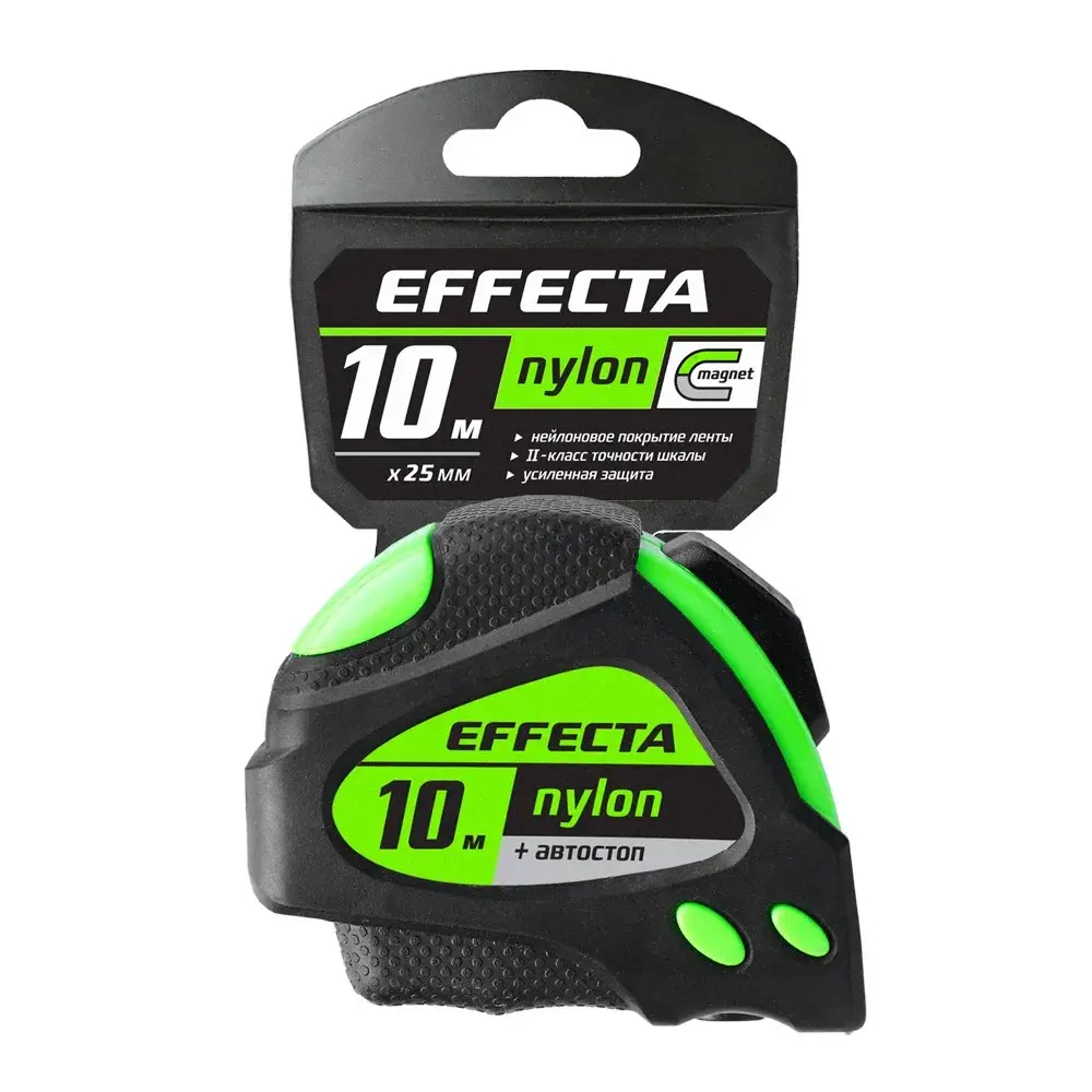 Рулетка автостоп с магнитом,лента нейлон 10мх25мм EFFECTA Nylon 581025