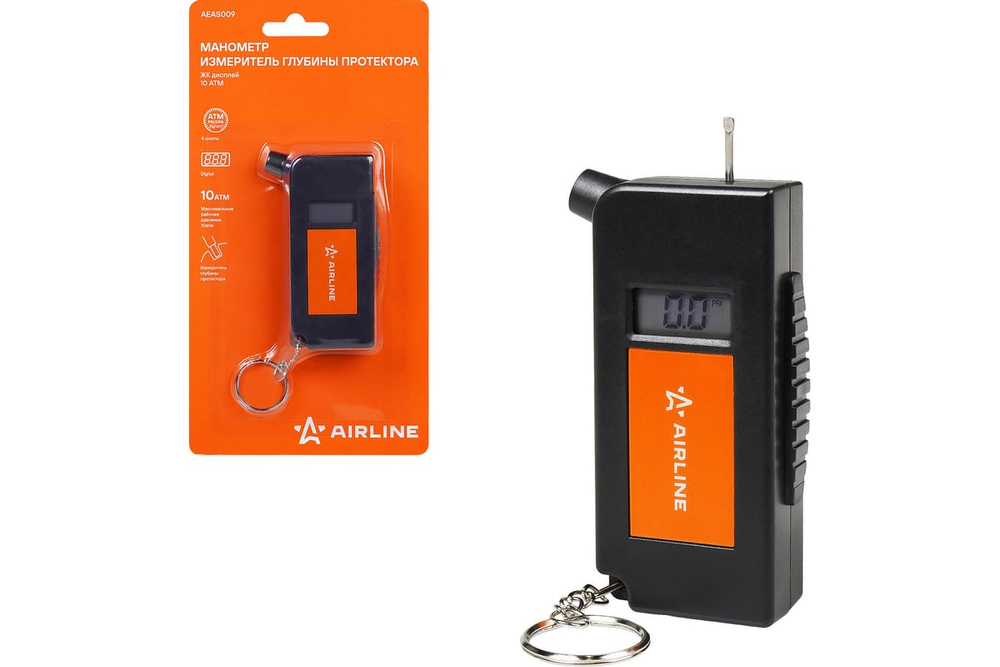 Манометр 2в1, ЖК дисплей 10 АТМ, измеритель глубины протектора AEAS009 AIRLINE
