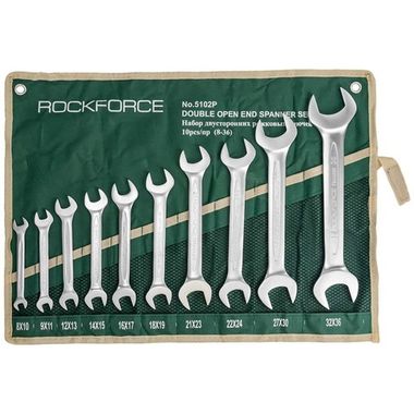 Набор ключей рожковых 10пр. (8х10, 9х11, 12х13, 14х15, 16х17, 18х19, 21х23, 22Х24 27х30, 32Х36мм) на полотне RockForce##Rock FORCE RF-5102P