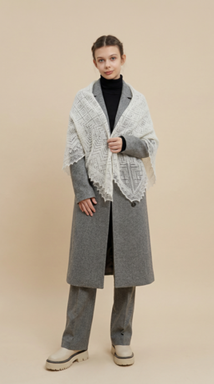 Оренбургский пуховый платок П3-120-01 белый отбеленный