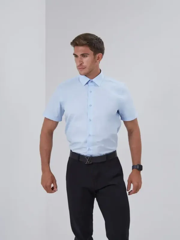 Рубашка приталенная SLIM FIT с коротким рукавом, голубая