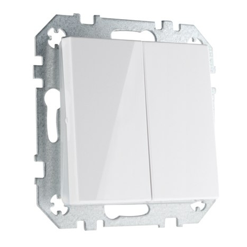 Выключатель 2-клавишный проходной LIREGUS EPSILON IP6+6.10-001-01.E/B, белый