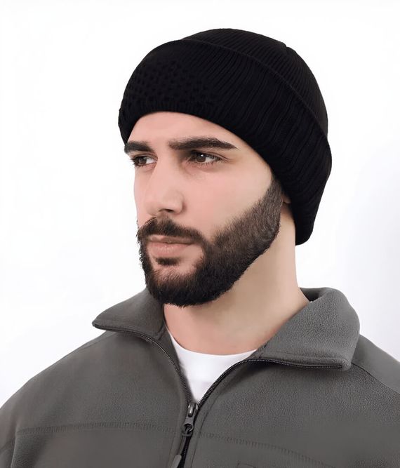 Тактическая вязаная балаклава шапка зимняя Черный