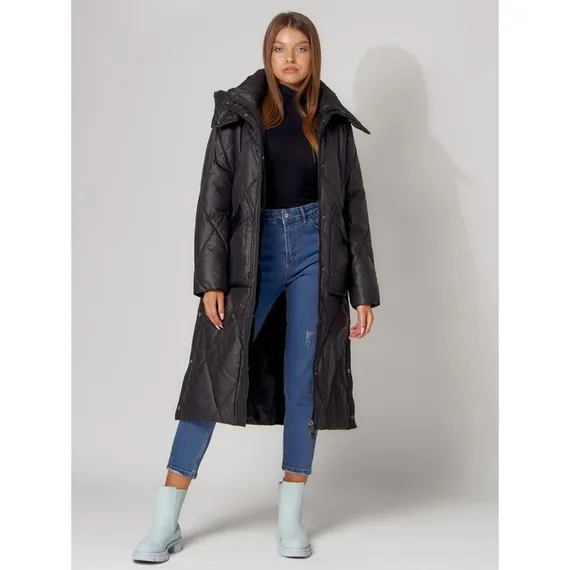 Пальто утеплённое стёганое женское, цвет чёрный, размер 48