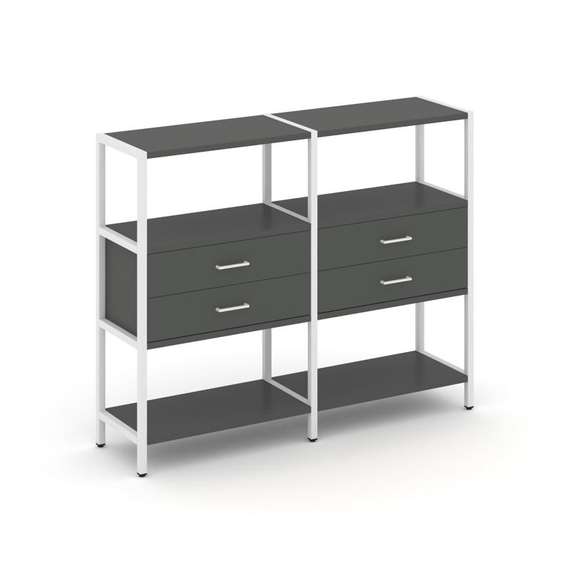 Shelf System Двухсекционный стеллаж трехярусный с ящиками SN.STM-322 Антрацит/Металл Белый 1590*400*