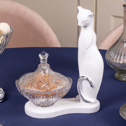 Сахарница стеклянная с крышкой Кошка Шелби Белый