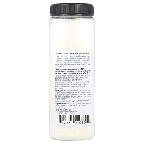 One with Nature, Dead Sea Spa, минеральные соли, расслабляющие, с лавандой, 907 г (32 унции)