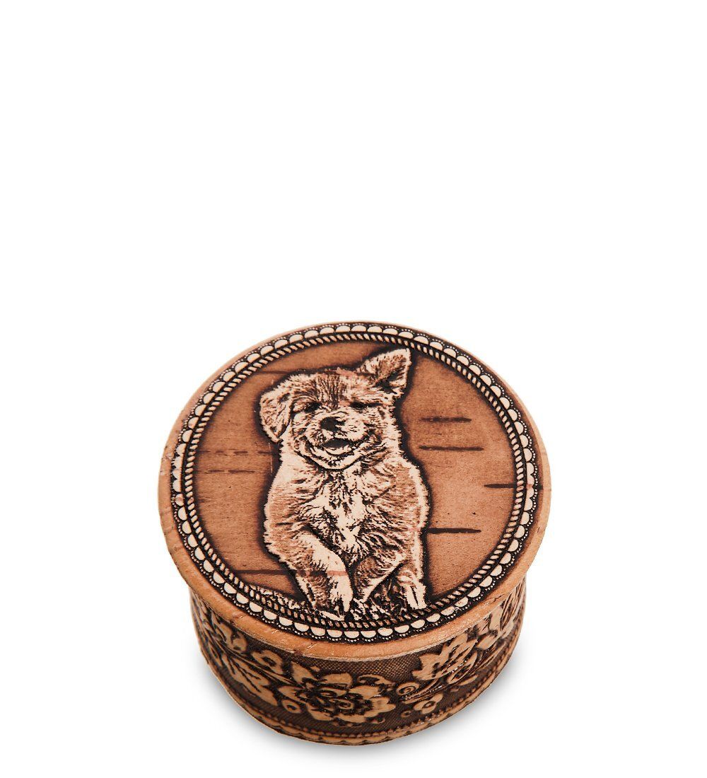 Народные промыслы BST-128/ 4 Шкатулка «Щенок» мал. (береста)