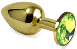 Золотистая анальная пробка с лаймовым кристаллом - 8,5 см. (Цвет: лаймовый)