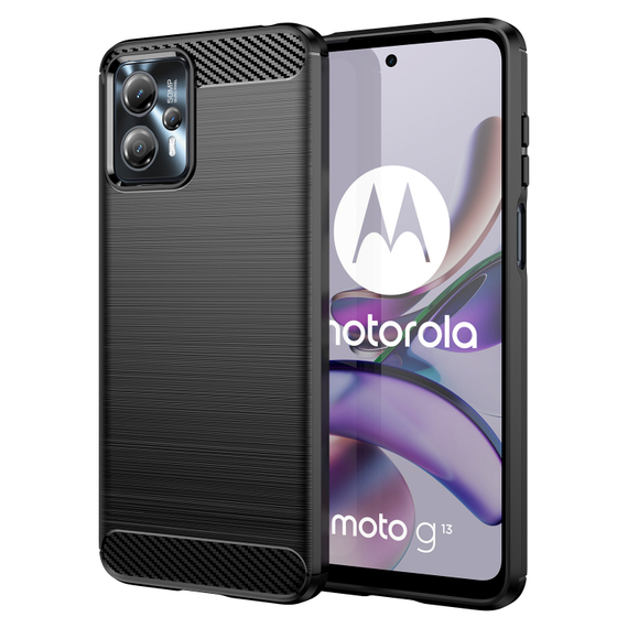 Мягкий чехол черного цвета в стиле карбон для Motorola Moto G13, серия Carbon от Caseport