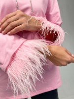 Лонгслив со съёмными перьями на рукавах розовый 3