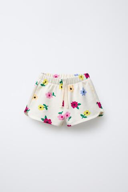 ZARA ШОРТЫ С ПРИНТОМ, ЭКРЮ
